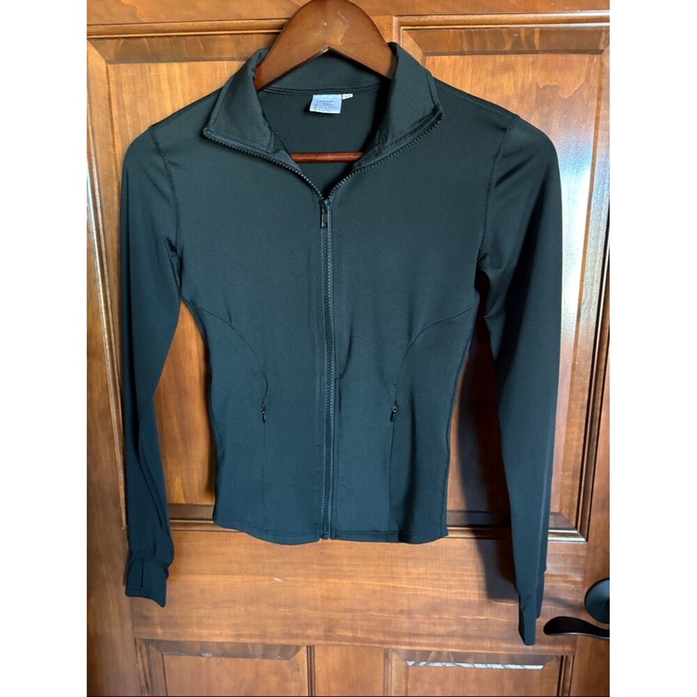 Black Zip-Up Slim Fit Athletic Jacket- Girls